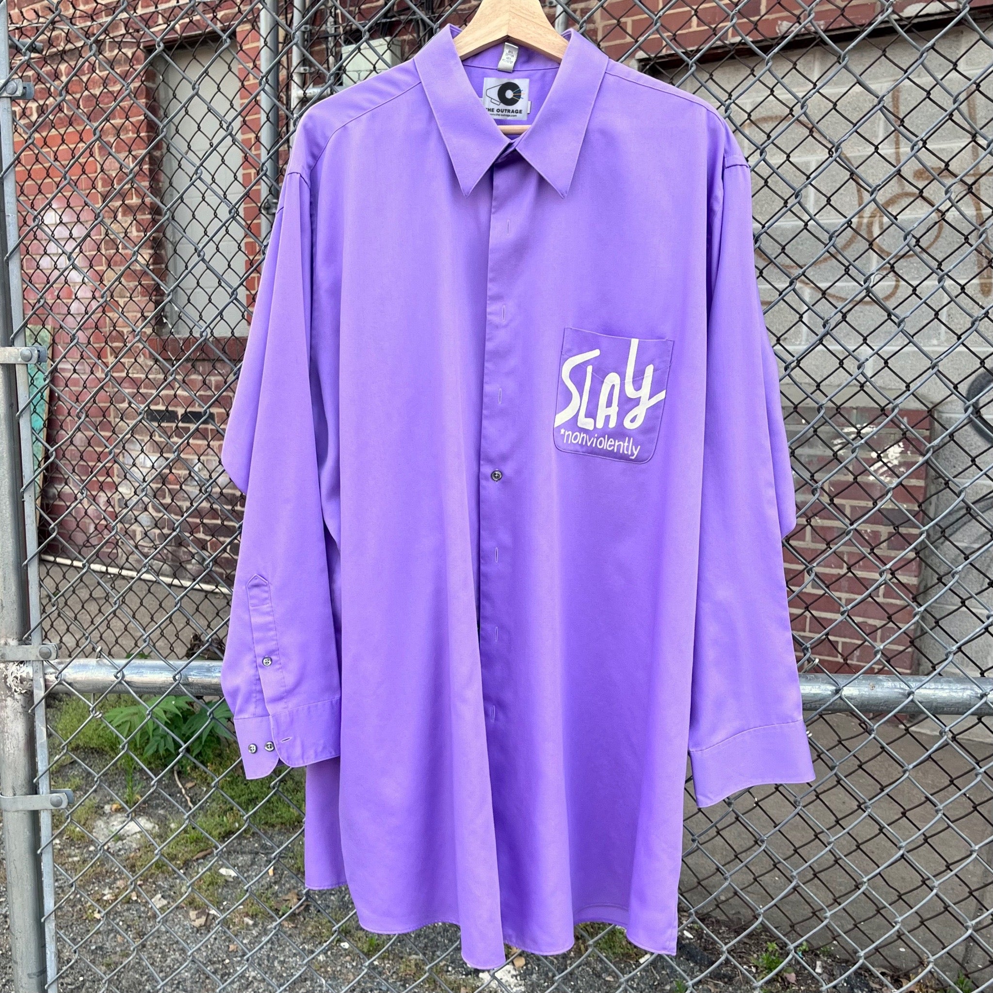 Purple Ban Guns Not Drag Upcycled Button Down