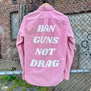 Red Ban Guns Not Drag Upcycled Button Down