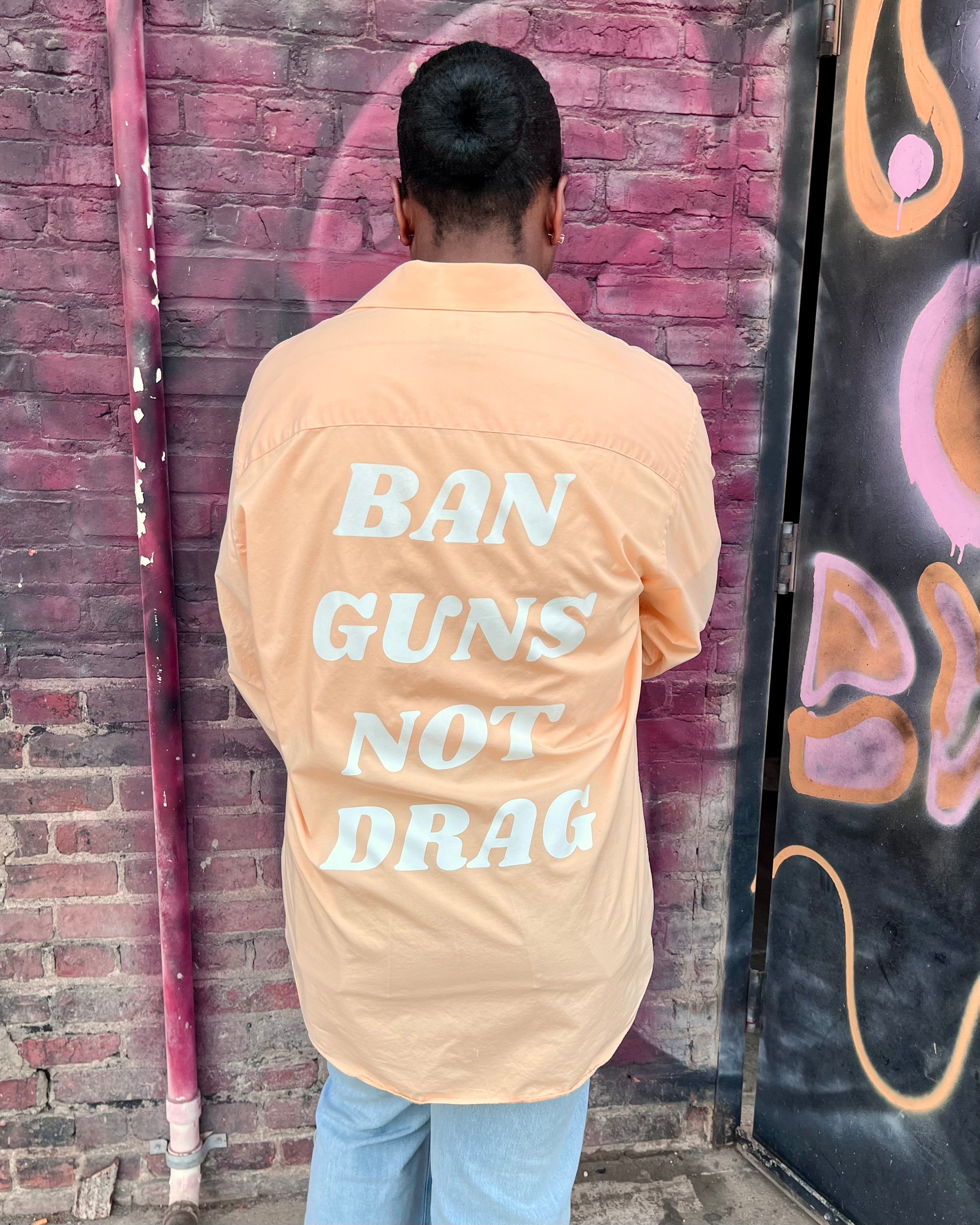Orange Ban Guns Not Drag Upcycled Button Down