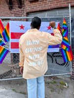 Load image into Gallery viewer, Orange Ban Guns Not Drag Upcycled Button Down
