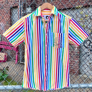 Rainbow Stripe Upcycled Button Down