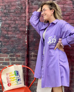 Load image into Gallery viewer, Purple Ban Guns Not Drag Upcycled Button Down
