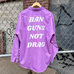 Load image into Gallery viewer, Cool Tones Ban Guns Not Drag Upcycled Button Down
