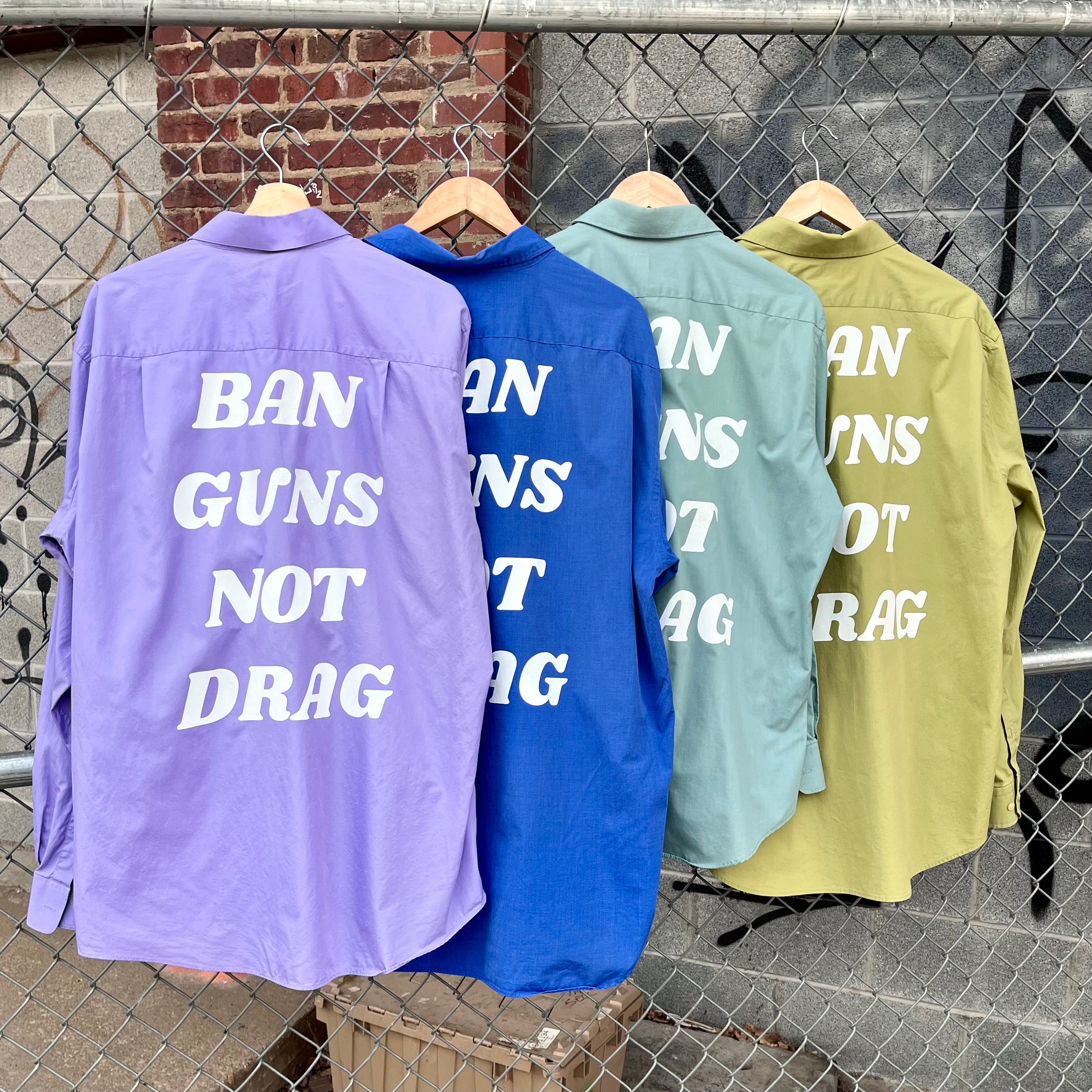 Cool Tones Ban Guns Not Drag Upcycled Button Down
