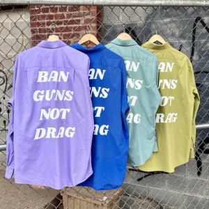 Cool Tones Ban Guns Not Drag Upcycled Button Down