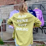 Load image into Gallery viewer, Cool Tones Ban Guns Not Drag Upcycled Button Down
