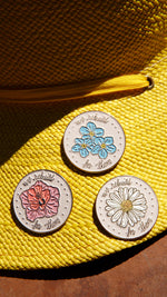 Load image into Gallery viewer, Set of 3 COVID-19 Memorial Pins on a yellow hat
