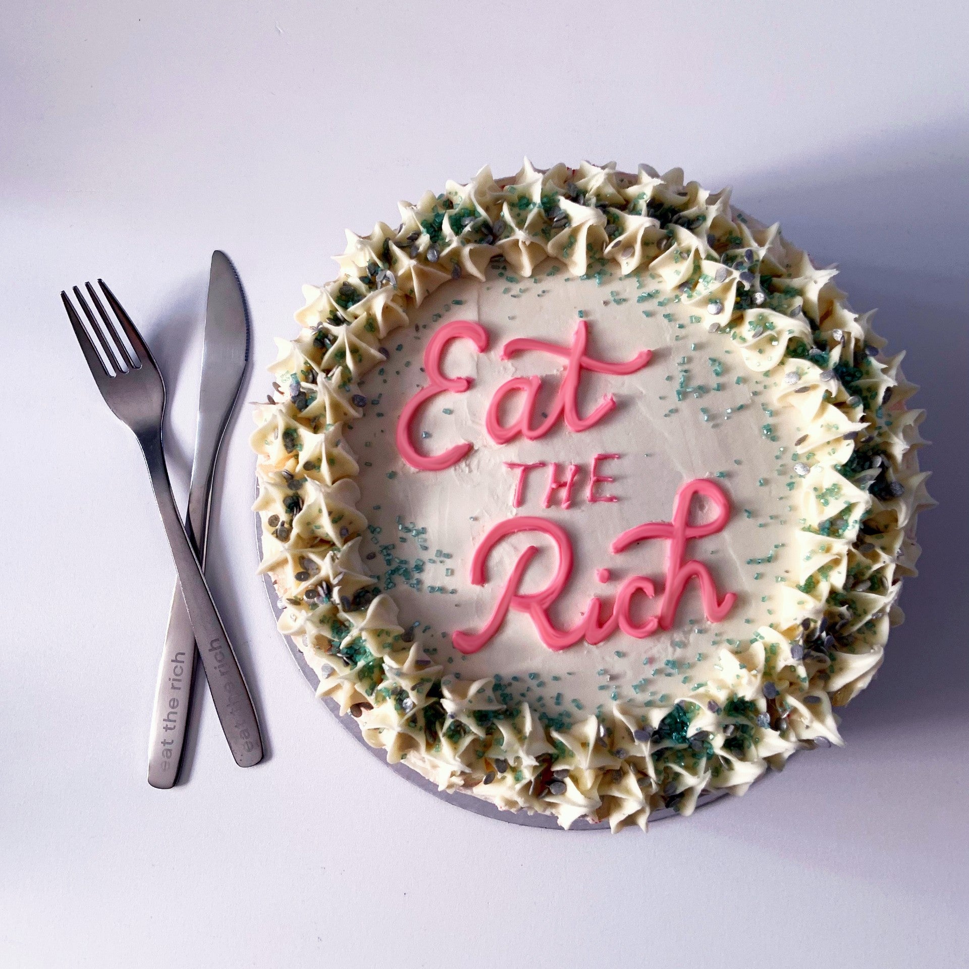 Eat The Rich Silverware Set with Eat The Rich cake