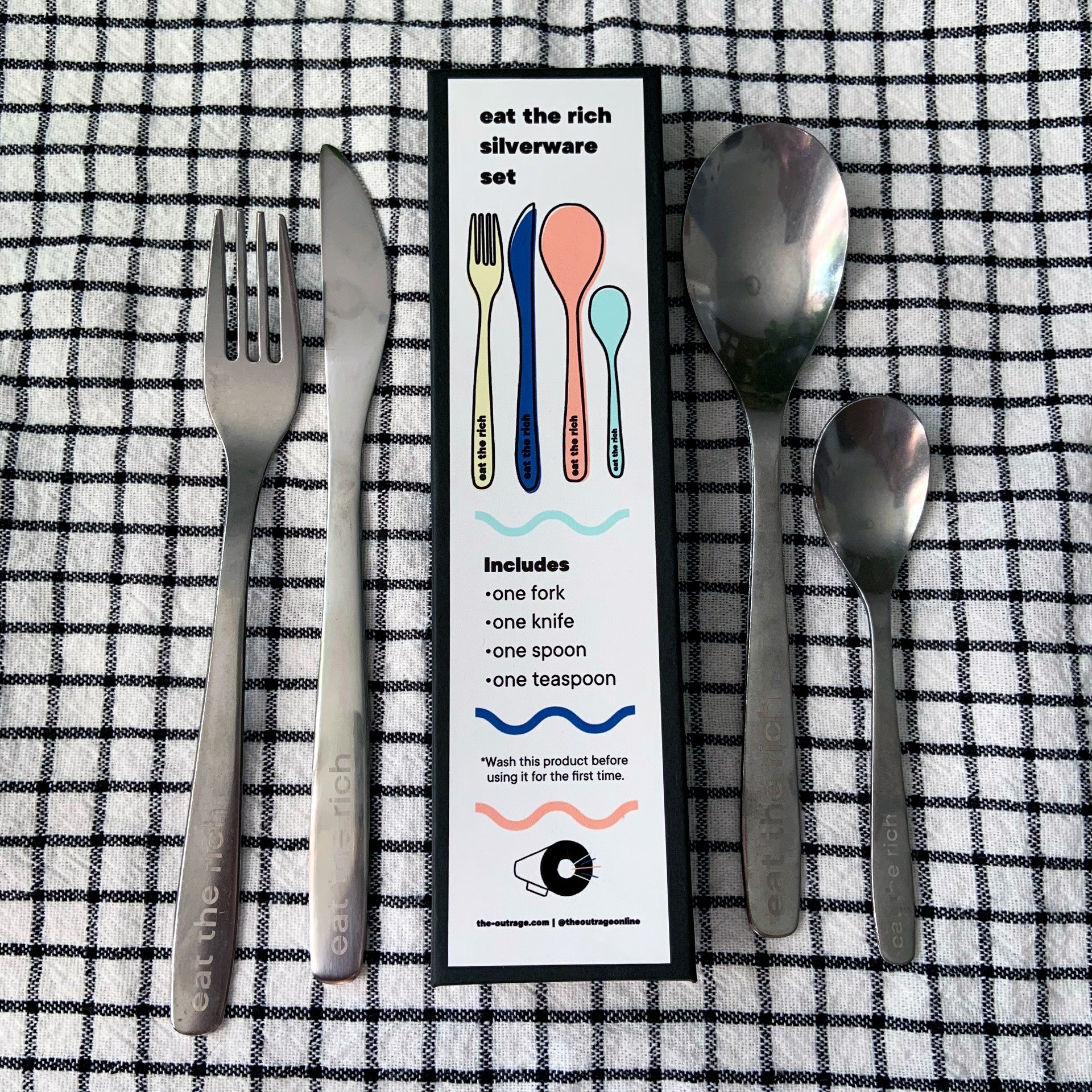 Eat The Rich Silverware Set with packaging