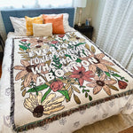 Load image into Gallery viewer, Cotton throw blanket with fringe and floral design with &quot;Everyone Loves Someone Who Had An Abortion&quot;
