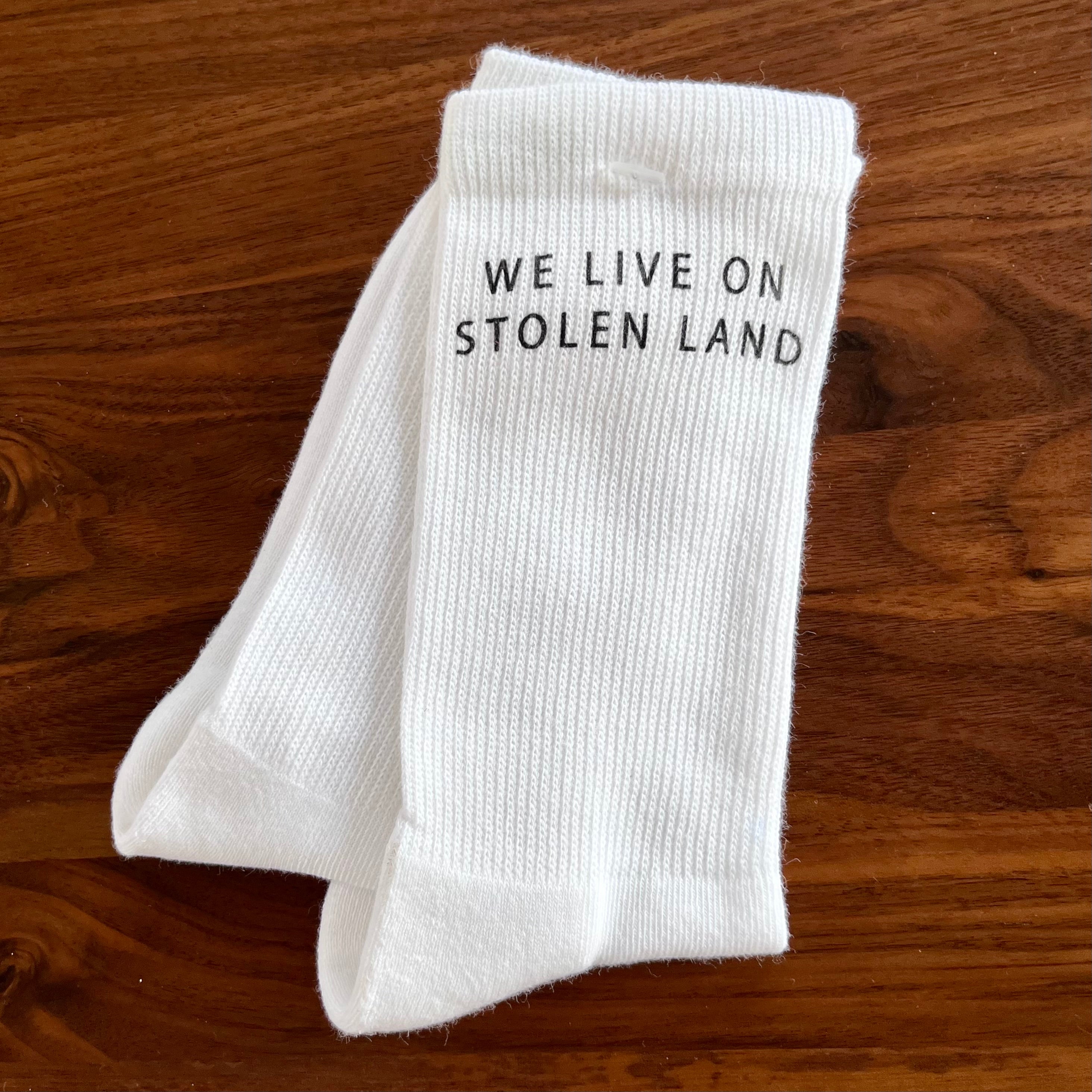 We Live On Stolen Land Socks