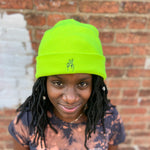 Load image into Gallery viewer, Peace Sign Beanie — Highlighter Yellow
