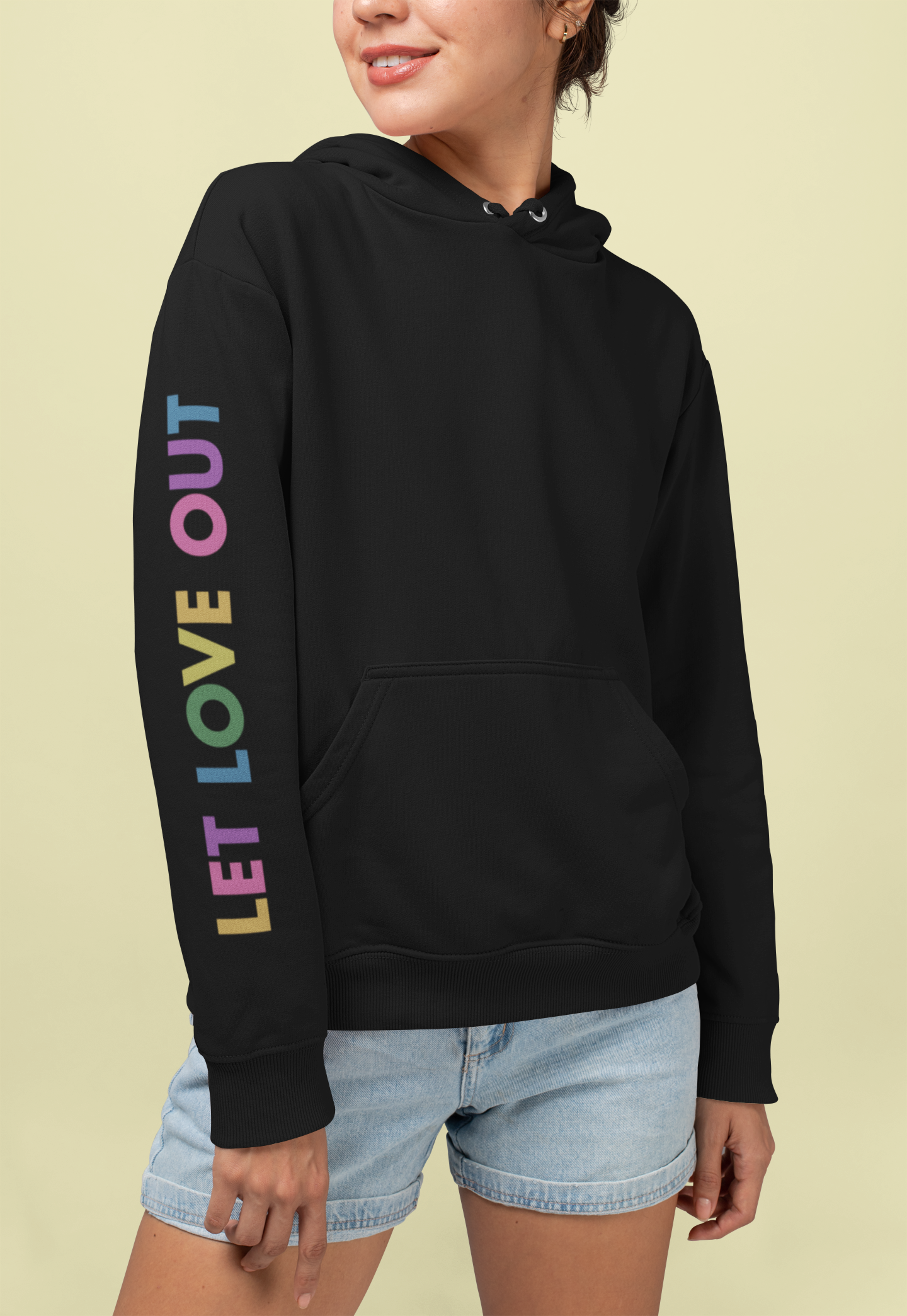Person wearing Let Love Out hoodie
