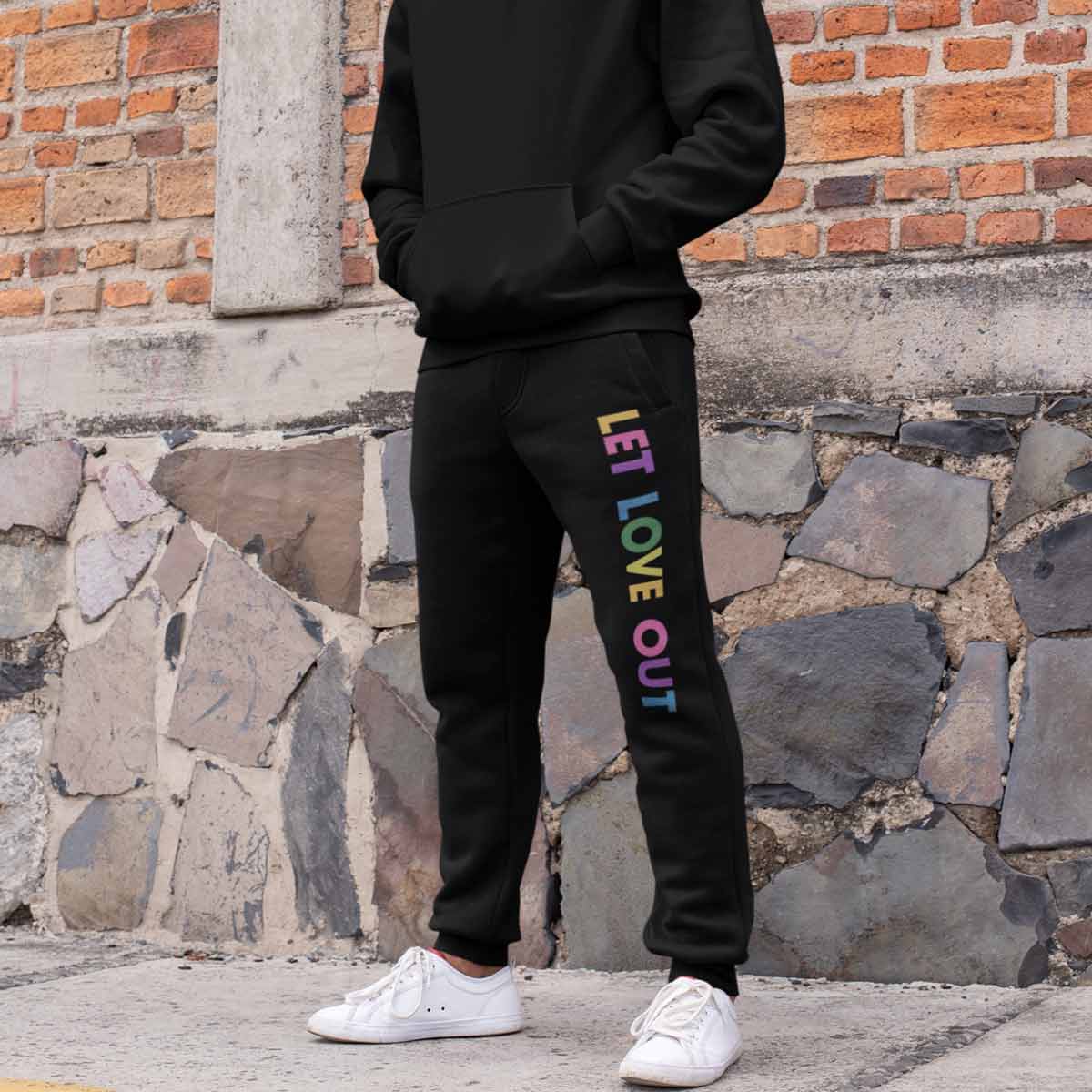 Person wearing Let Love Out joggers