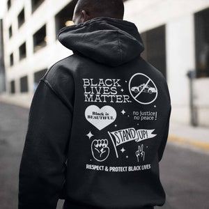 Person wearing the Black Lives Matter hoodie.