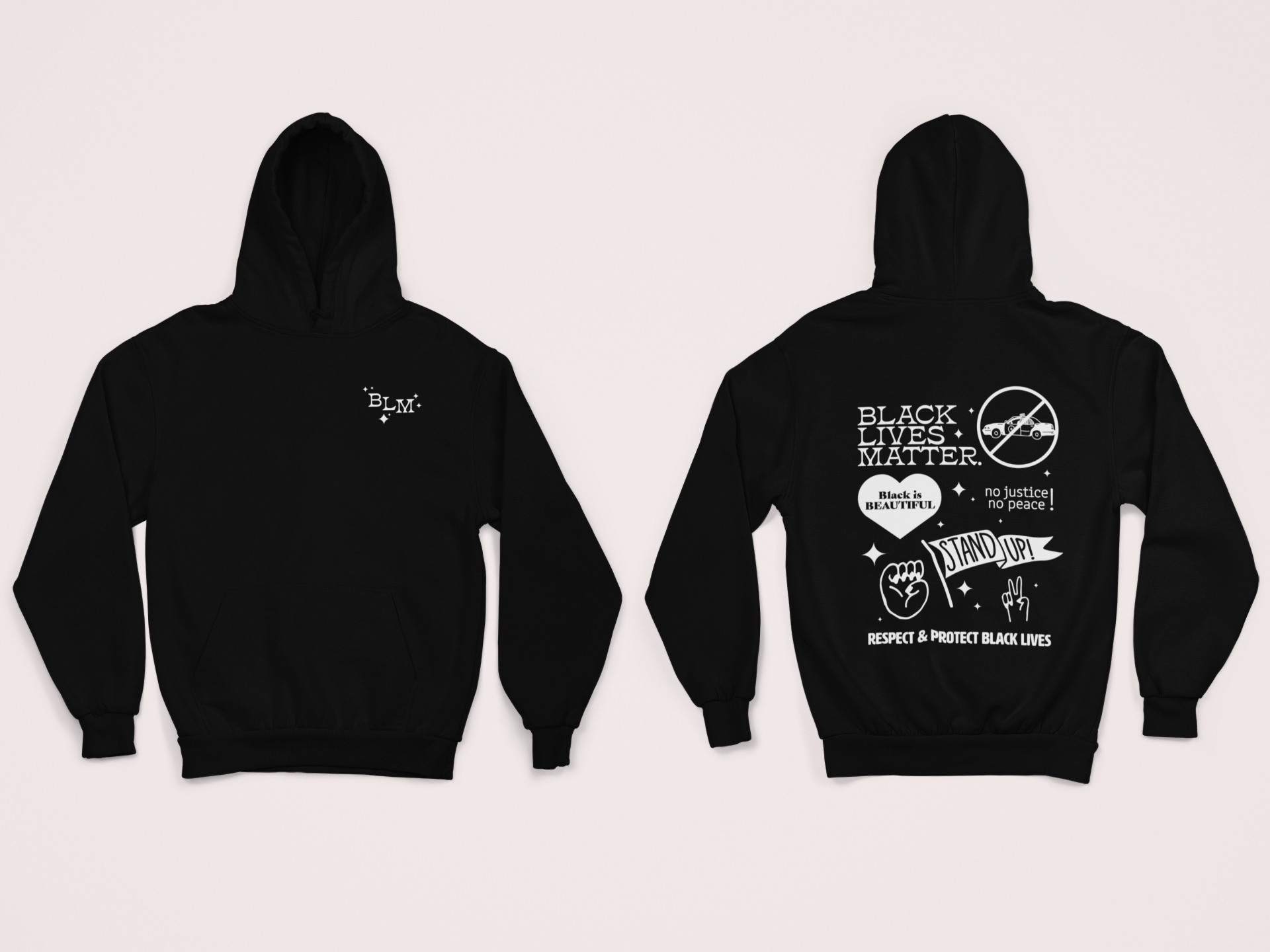 Front and back of the Black Lives Matter hoodie.