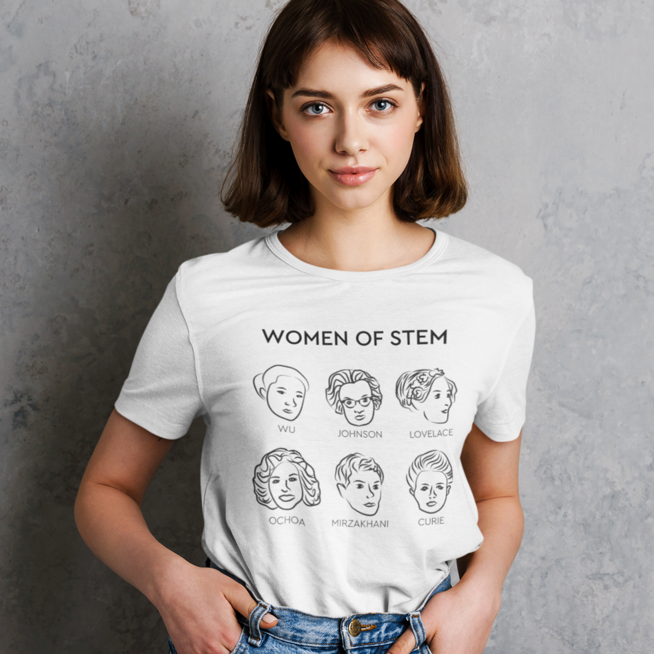 Person wearing Women of STEM t-shirt.